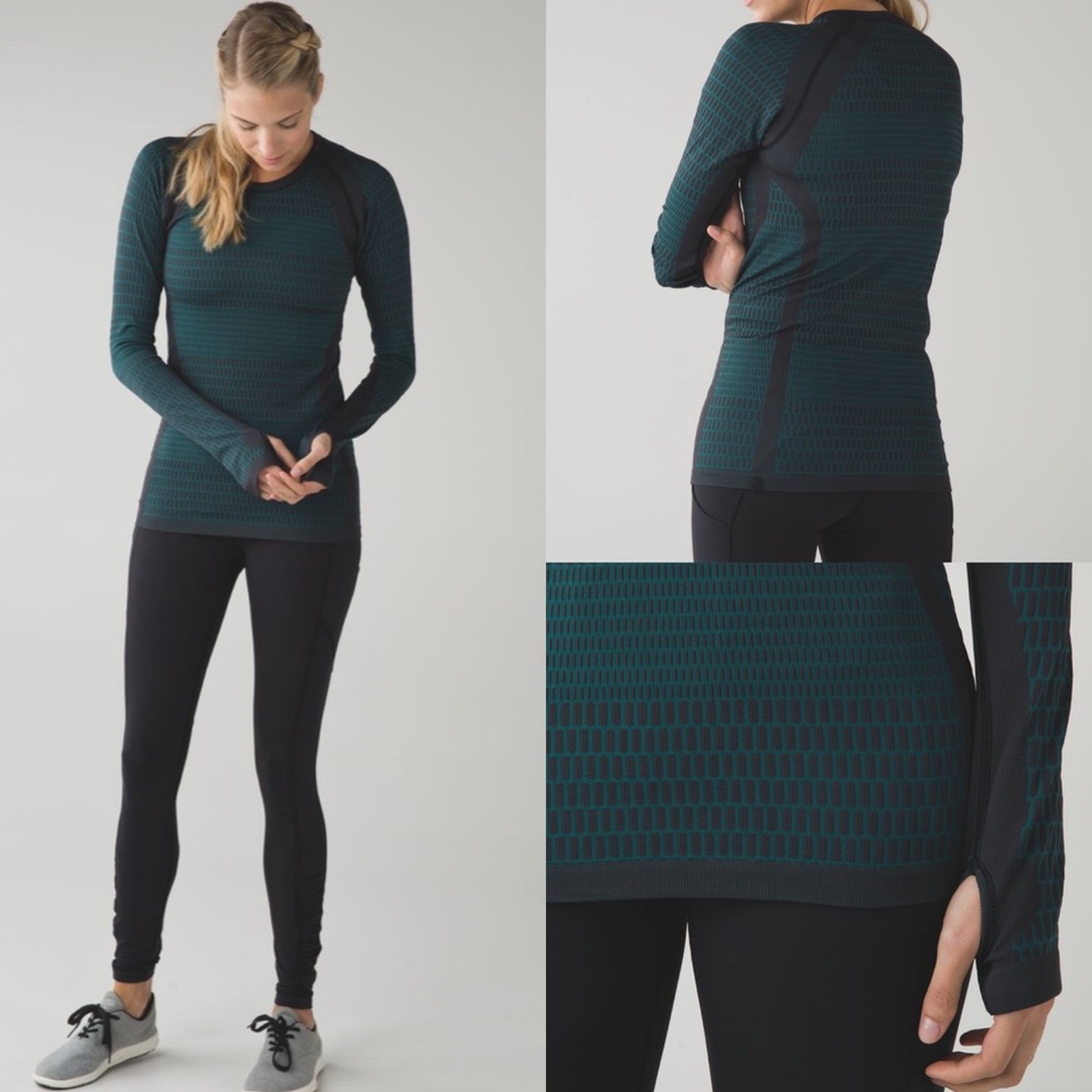 lululemon athletica Dark Green and Black Long Sleeve Top